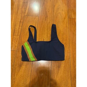 Women's Tory Burch Sports Bra M Navy Blue with Lime Green & Brown Stripes